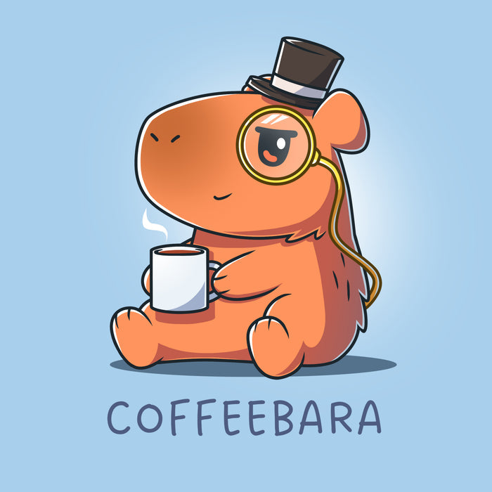 Premium Cotton T-shirt_TeeTurtle light blue Coffeebara apparel featuring a capybara wearing a top hat and monocle holding a cup of coffee.