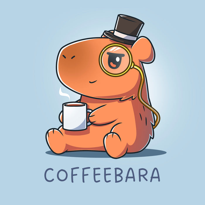 Classic Cotton T-shirt_TeeTurtle light blue Coffeebara apparel featuring a capybara wearing a top hat and monocle holding a cup of coffee.