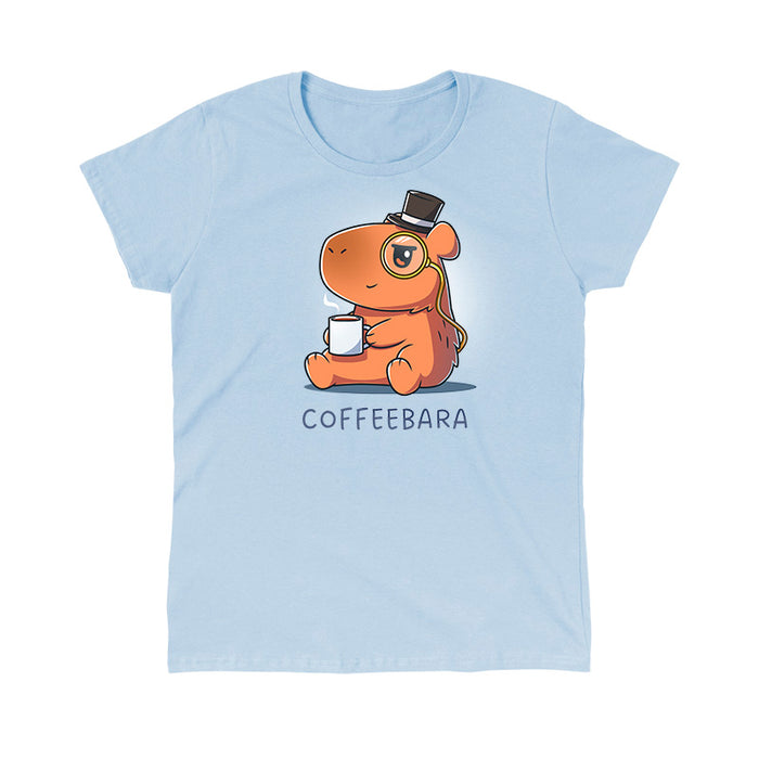 Classic Cotton T-shirt_TeeTurtle light blue Coffeebara apparel featuring a capybara wearing a top hat and monocle holding a cup of coffee.
