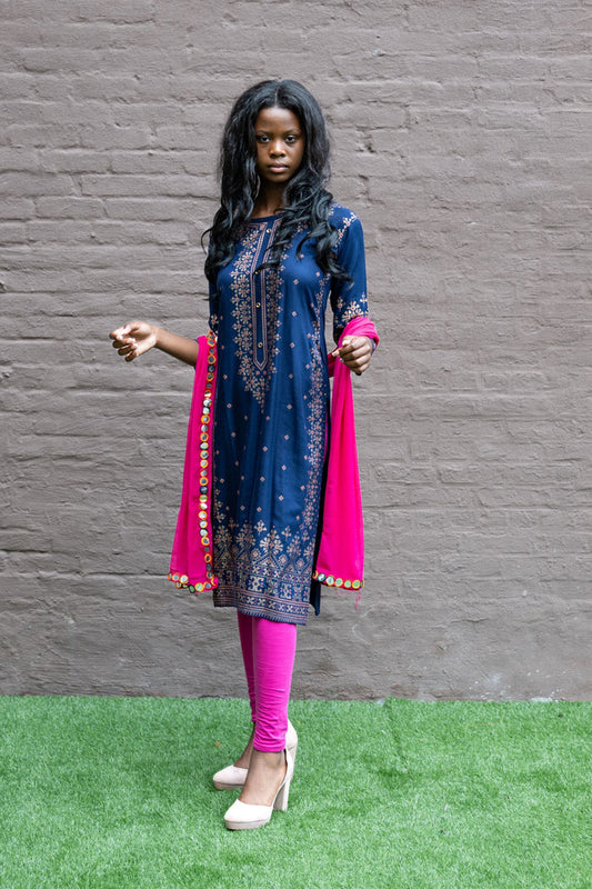 Cotton Block Printed Berry Blue Kurta
