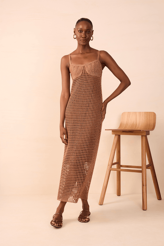 Golden Thin Straps Shell Tricot Maxi Dress_1