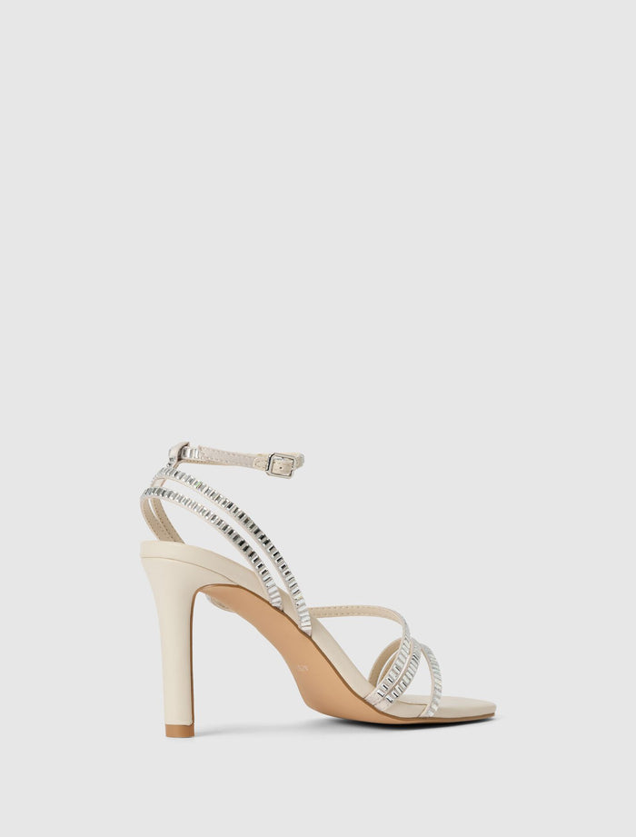 Crystal Jewelled Asymmetrical Strap PM Sandal Heel Forever New