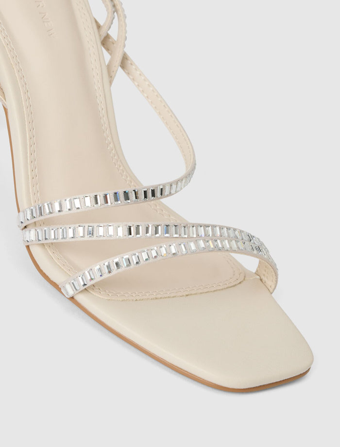 Crystal Jewelled Asymmetrical Strap PM Sandal Heel Forever New