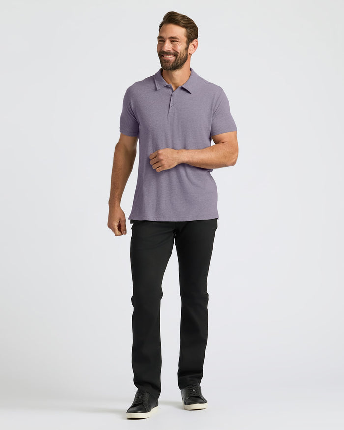 Man in Seasonal Classic Polo 3-Pack, showcasing heather-lavender polo.