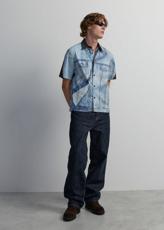 DENIM TEXTURE GRAPHIC PRINT SHIRT