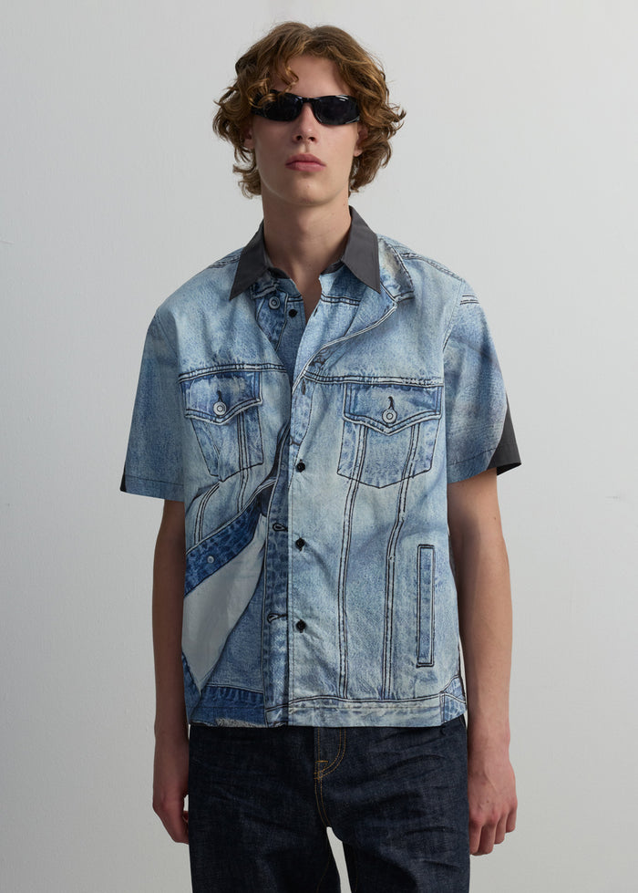 DENIM TEXTURE GRAPHIC PRINT SHIRT
