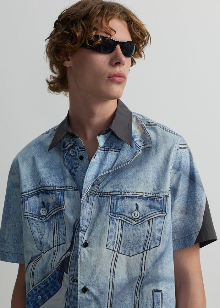 DENIM TEXTURE GRAPHIC PRINT SHIRT