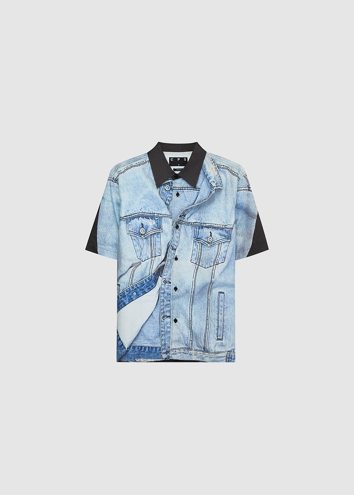 DENIM TEXTURE GRAPHIC PRINT SHIRT