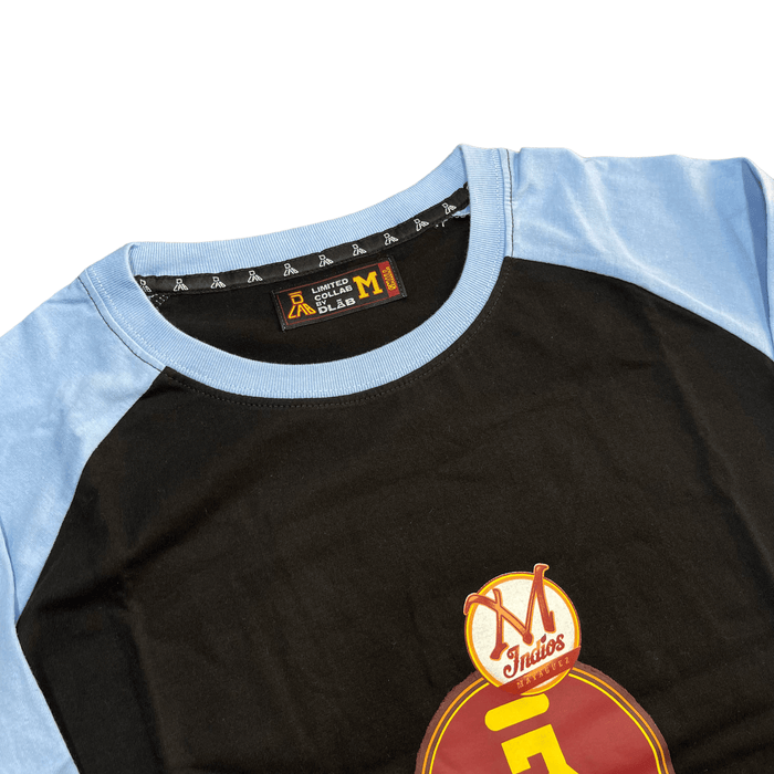 DLAB X INDIOS 3/4 TEE (Negra/Mangas Azul Cielo) - DlabStore