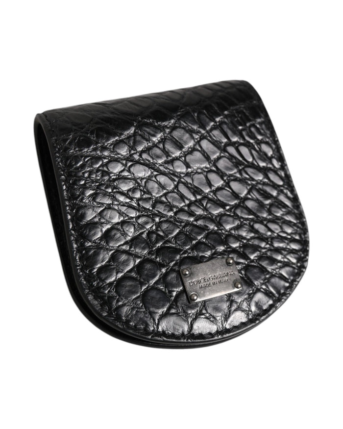 Dolce & Gabbana Black Exotic Skin Coin Condom Case Holder Pocket Wallet