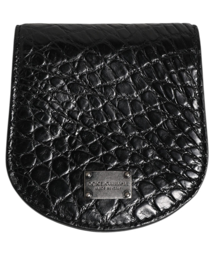 Dolce & Gabbana Black Exotic Skin Coin Condom Case Holder Pocket Wallet
