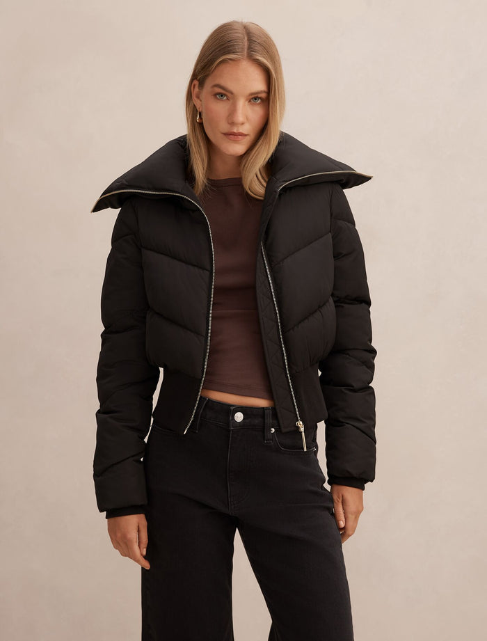 Evie Cropped Rib Detail Puffer Jacket Forever New