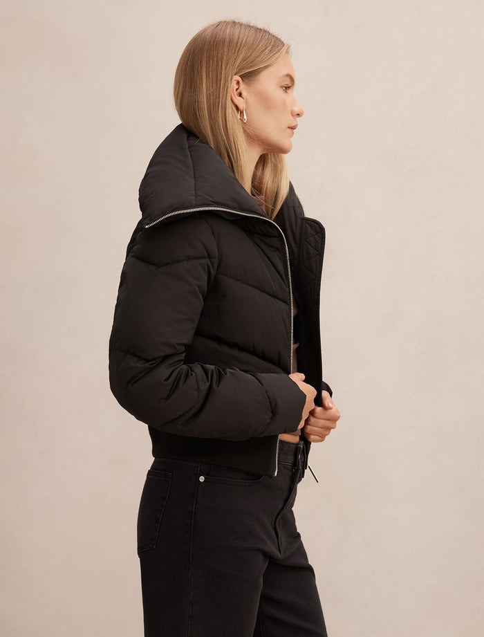 Evie Cropped Rib Detail Puffer Jacket Forever New