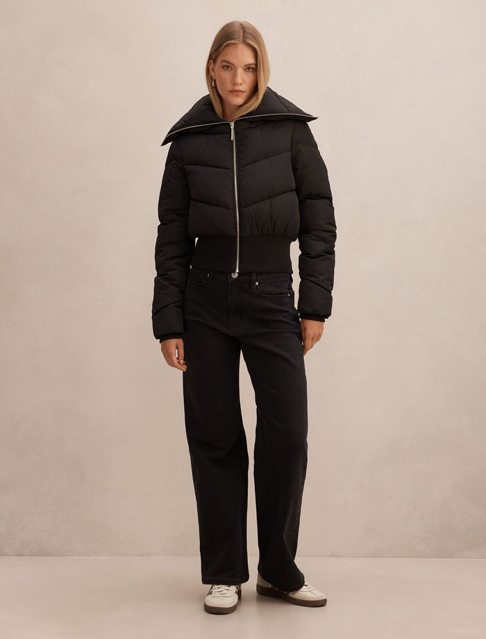 Evie Cropped Rib Detail Puffer Jacket Forever New