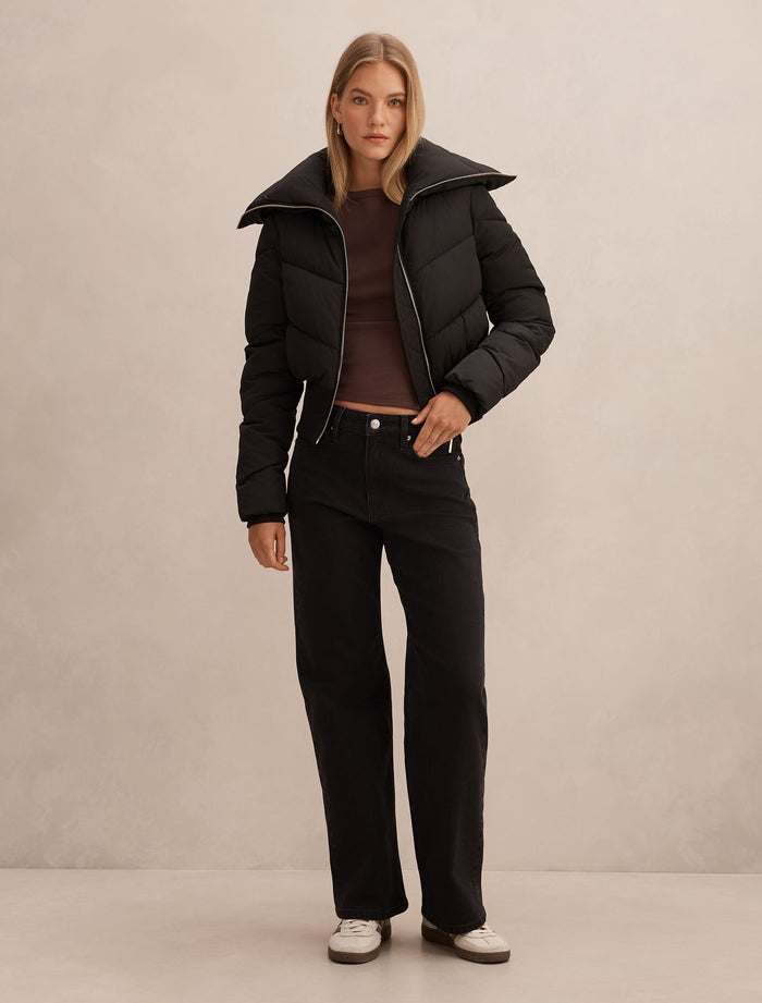 Evie Cropped Rib Detail Puffer Jacket Forever New