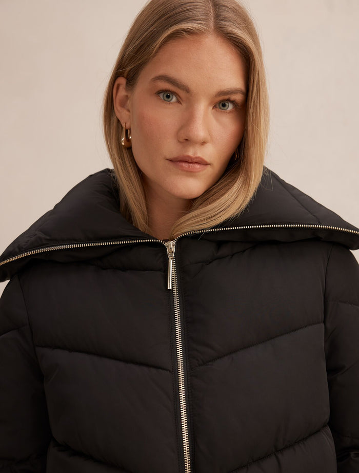 Evie Cropped Rib Detail Puffer Jacket Forever New