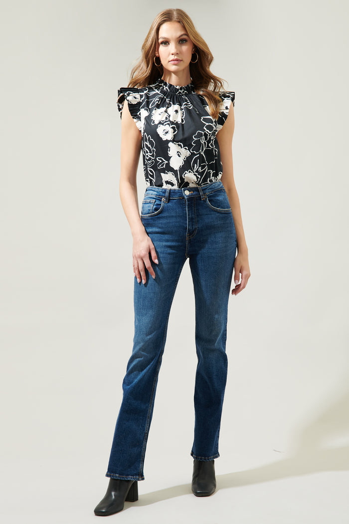 Fabienne Floral Gabrielle Mock Neck Poplin Top