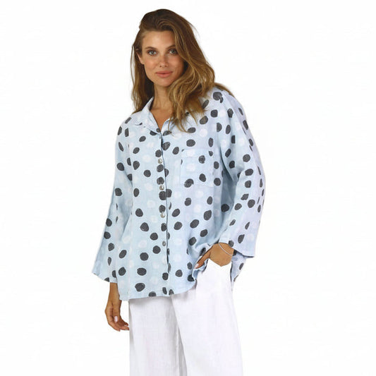 Fenini Artful Polka-Dot Linen Shirt - 46833D-ICE