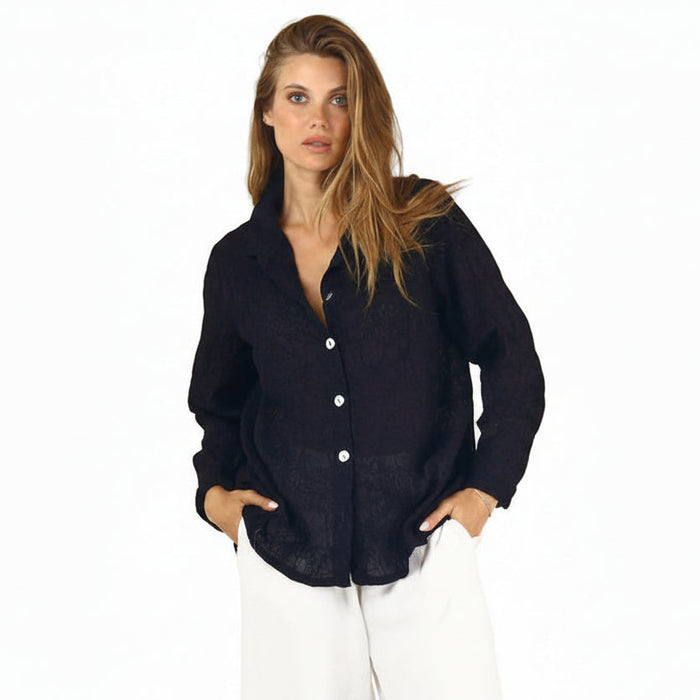 Fenini Floral Burnout Cotton Shirt in Black - 46951