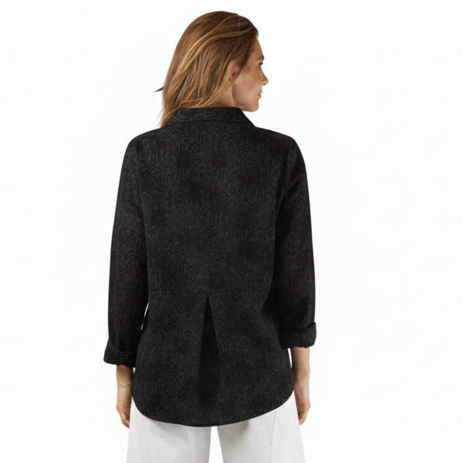 Fenini Floral Burnout Cotton Shirt in Black - 46951