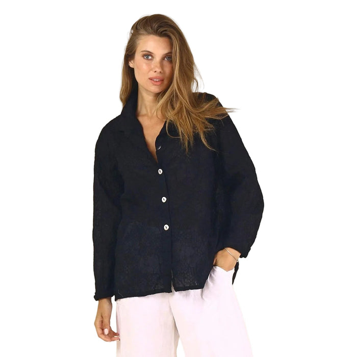 Fenini Floral Burnout Cotton Shirt in Black - 46951