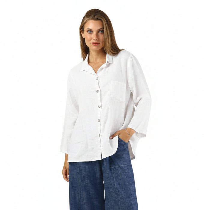 Fenini Relaxed Linen Button Front Shirt - 46833