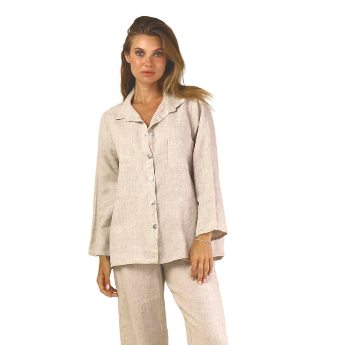 Fenini Relaxed Linen Button Front Shirt - 46833
