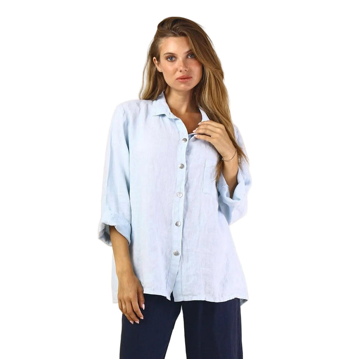 Fenini Relaxed Linen Button Front Shirt - 46833