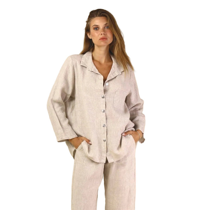 Fenini Relaxed Linen Button Front Shirt - 46833