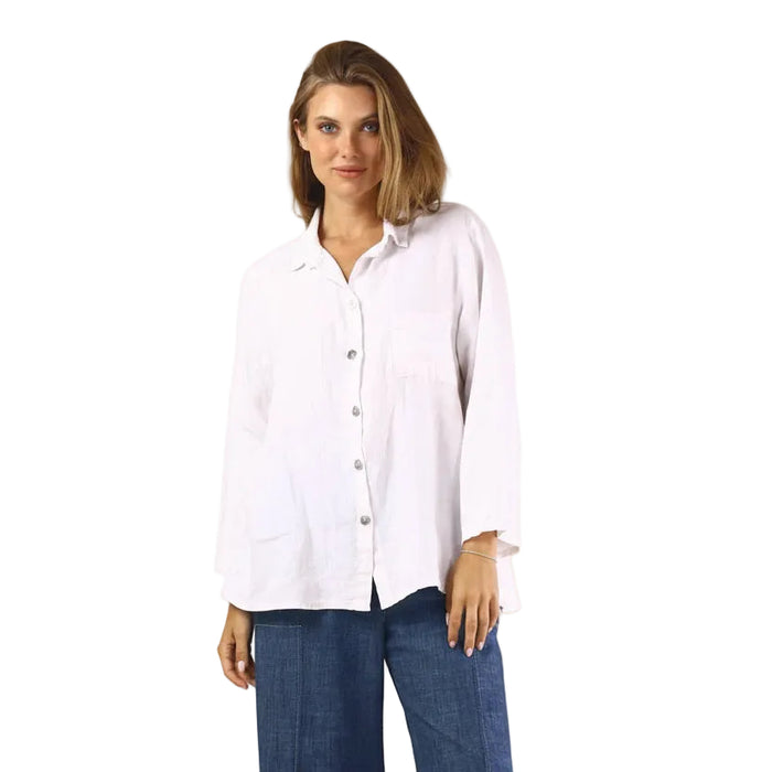 Fenini Relaxed Linen Button Front Shirt - 46833