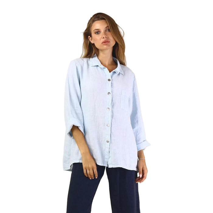 Fenini Relaxed Linen Button Front Shirt - 46833