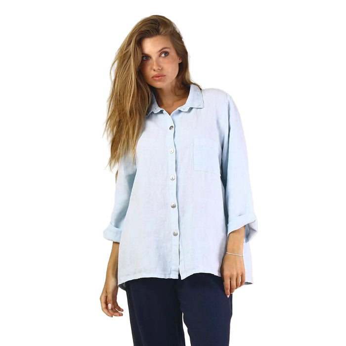 Fenini Relaxed Linen Button Front Shirt - 46833