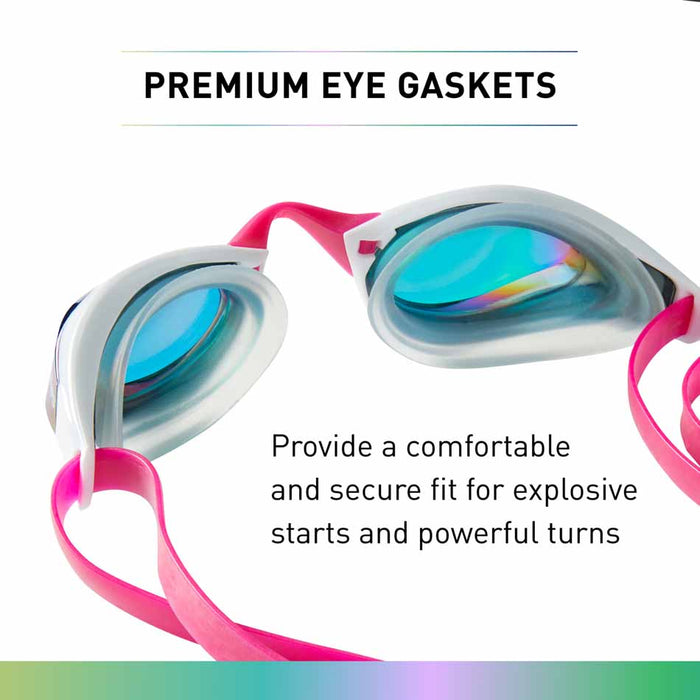 Finis Mach 1 Racing Goggle in Pink Opal with adjustable strap and clear lens, designed for competitive swimming.