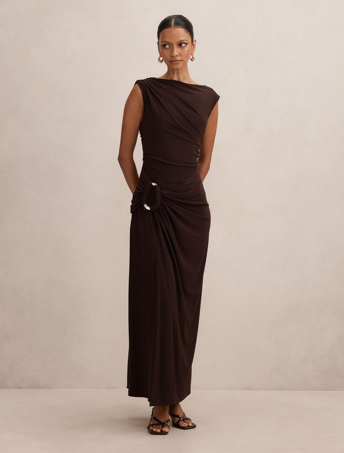 Fiora Petite Hardware Jersey Dress Dark Chocolate Forever New