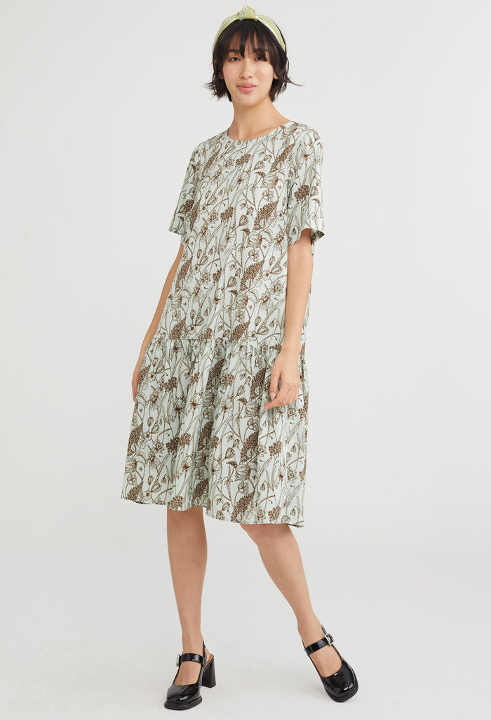 Flowerette Drop Waist Midi Dress
