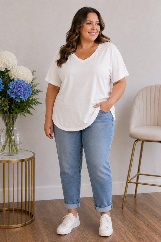 Forever Basic V Neck Top White