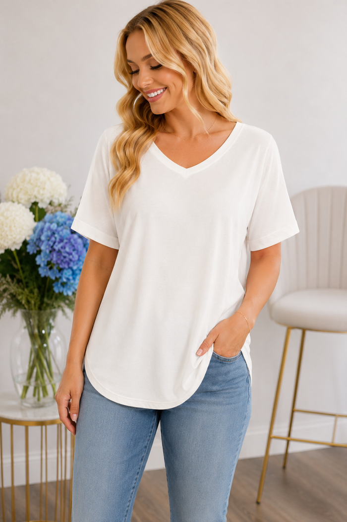 Forever Basic V Neck Top White