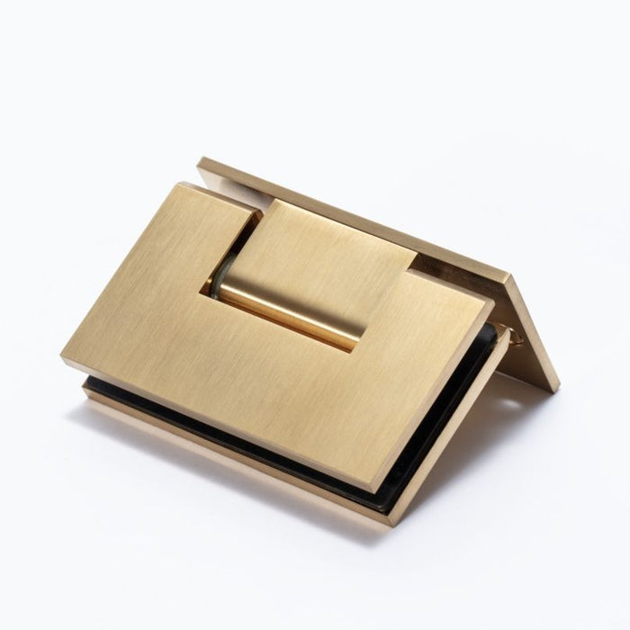 FORGE BRUSHED BRASS SHOWER HINGE GLASS TO WALL L-SHAPE 90 Degrees 10mm glass - Brushed Brass - Image 1