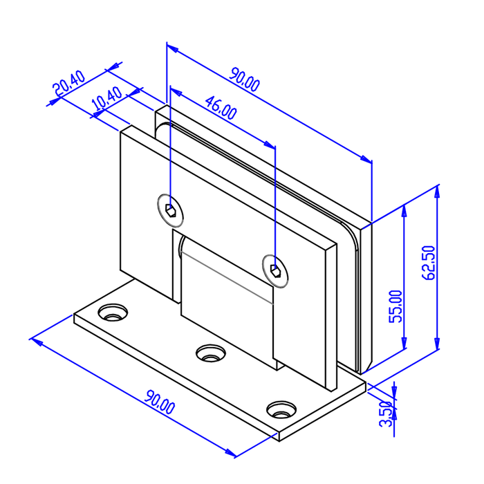 FORGE BRUSHED BRASS SHOWER HINGE GLASS TO WALL L-SHAPE 90 Degrees 10mm glass - Brushed Brass - Image 4