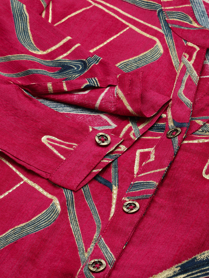 Fuchsia Abstract Printed Kurta, Floral Print, Mandarin Collar kurta, printed kurta