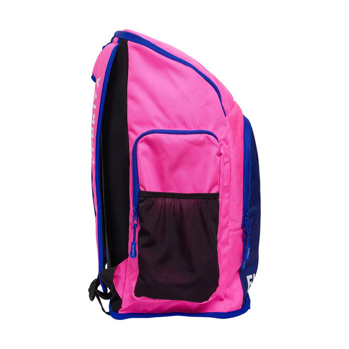 Pink and purple Funkita Tidal Blast Space Case backpack with space-themed design and adjustable straps, by Way Funky.