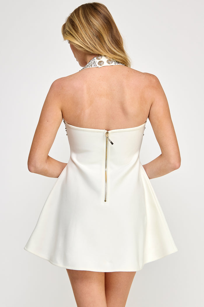 Gem Mini Dress - Jeweled Halter Bandage Fit Flare