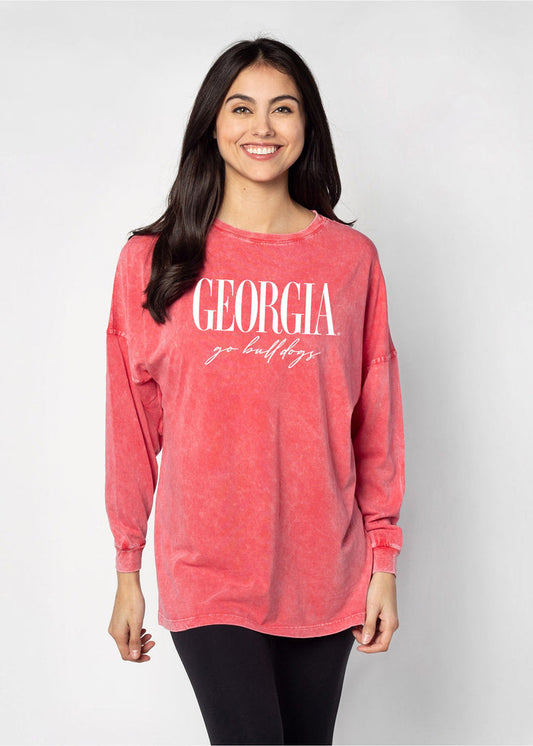Georgia Bulldogs Unisex Cardinal Oversized, slouchy Mineral wash T-Shirt with Extreme dropped shoulders, oversized sleeves and lived-in look and feel