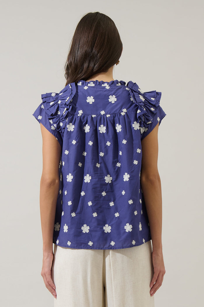 Gilla Embroidered Ramona Ruffle Split Neck Top