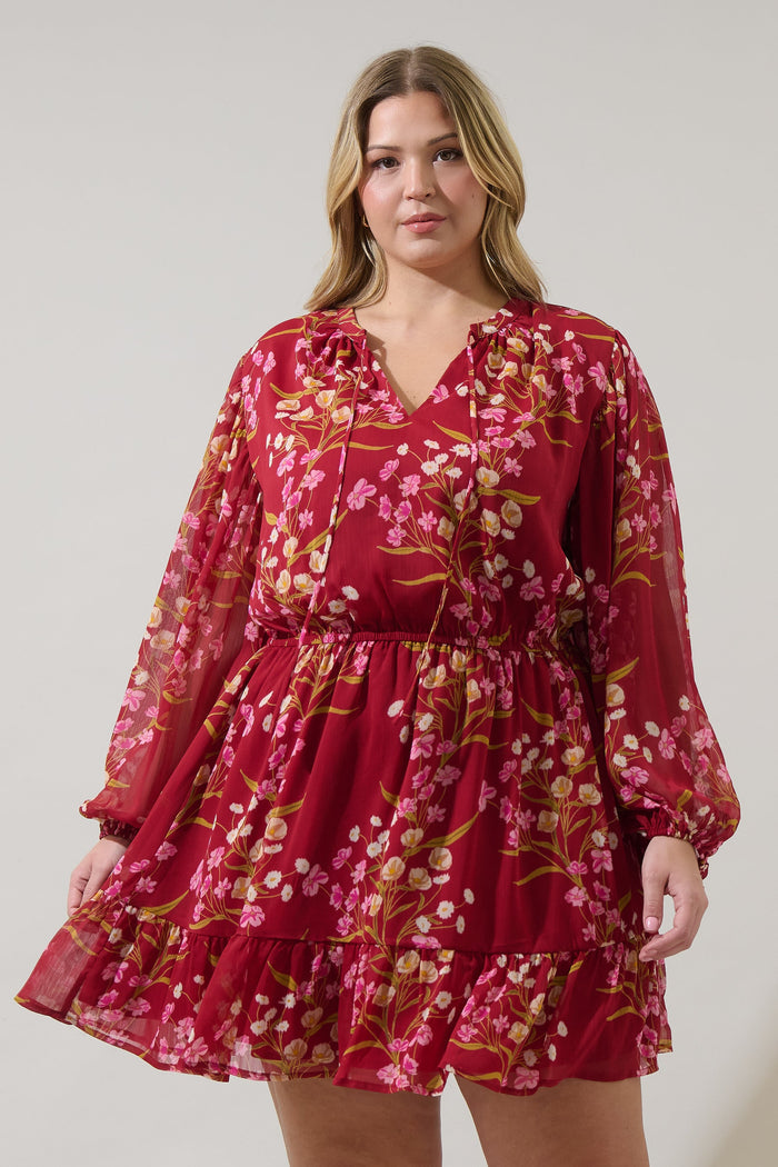 Ginnie Floral Paxton Balloon Sleeve Mini Dress Curve