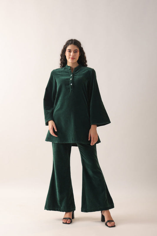 Glass Bottle Green Velvet Co-ord Set