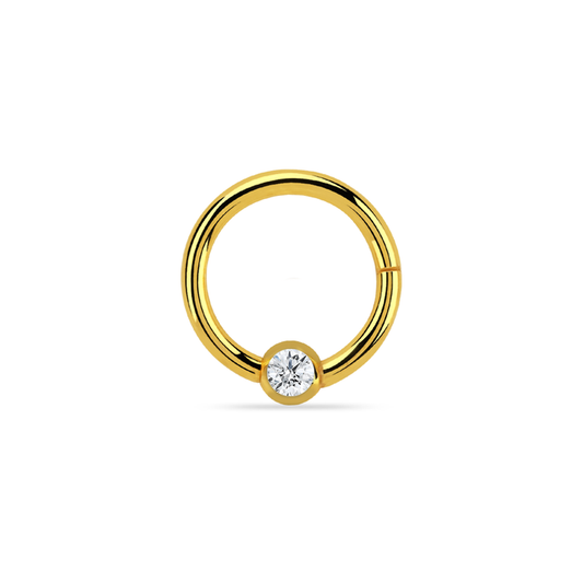 Gold PVD Plated Surgical Steel Jeweled Hinged Ring 6mm / Gold / PVD Plated Surgical Steel Hinged Ring