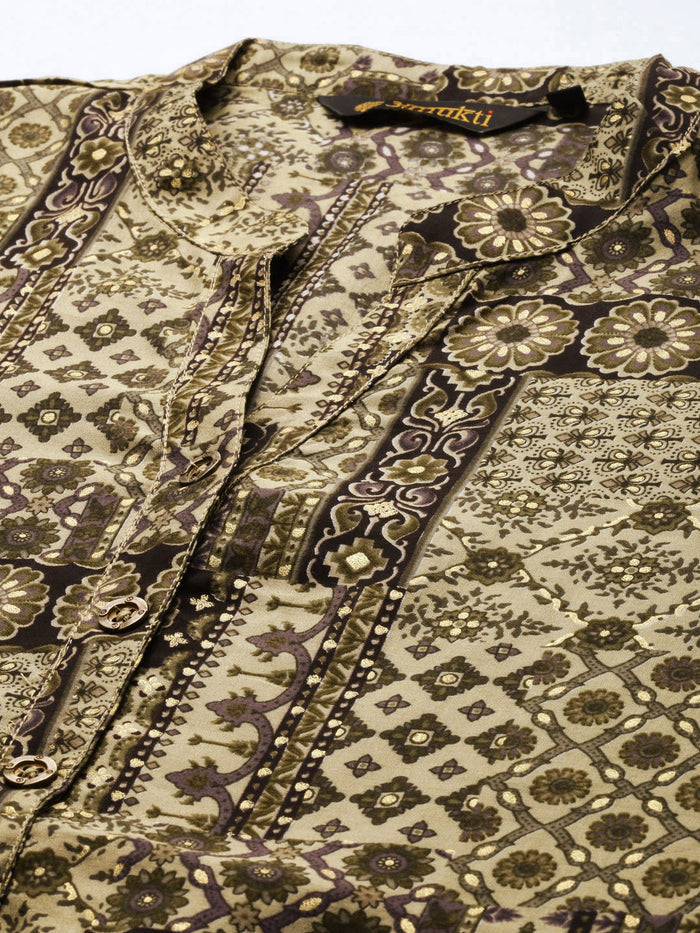 Green Abstract Printed Kurta, Mandarin Collar kurta, printed kurta, Straight Kurta, Abstract Print