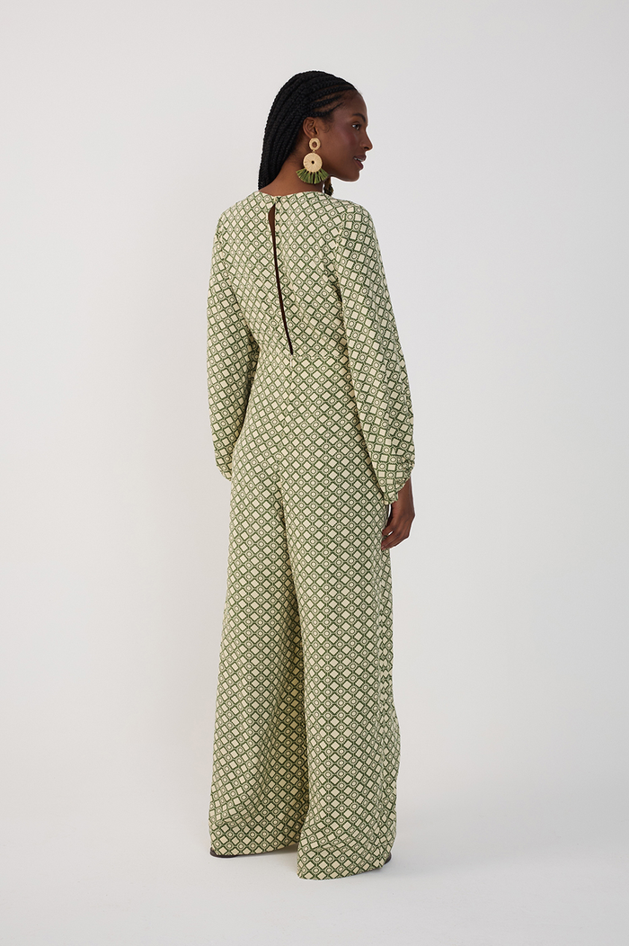 Green Amanhecer Ties Long Sleeve Jumpsuit_6