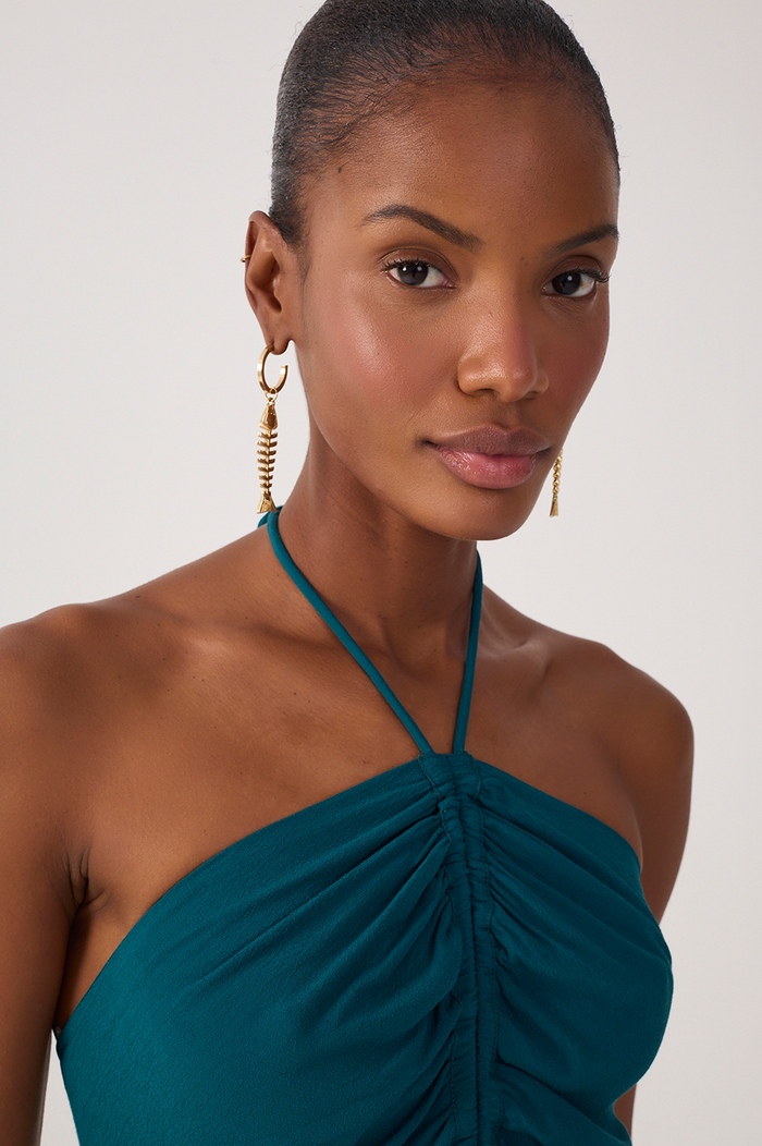 Green Halter Neck Ruched Crepe Blouse_4